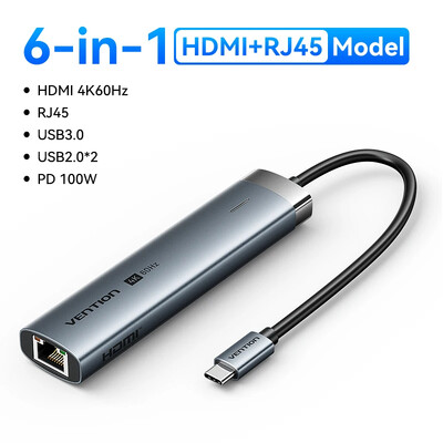 Εξαερισμός USB C HUB 4K60Hz Τύπος C σε HDMI RJ45 PD 100W Προσαρμογέας για Macbook iPad Pro Air M2 M1 Αξεσουάρ υπολογιστή Sumsang USB 3.0 HUB