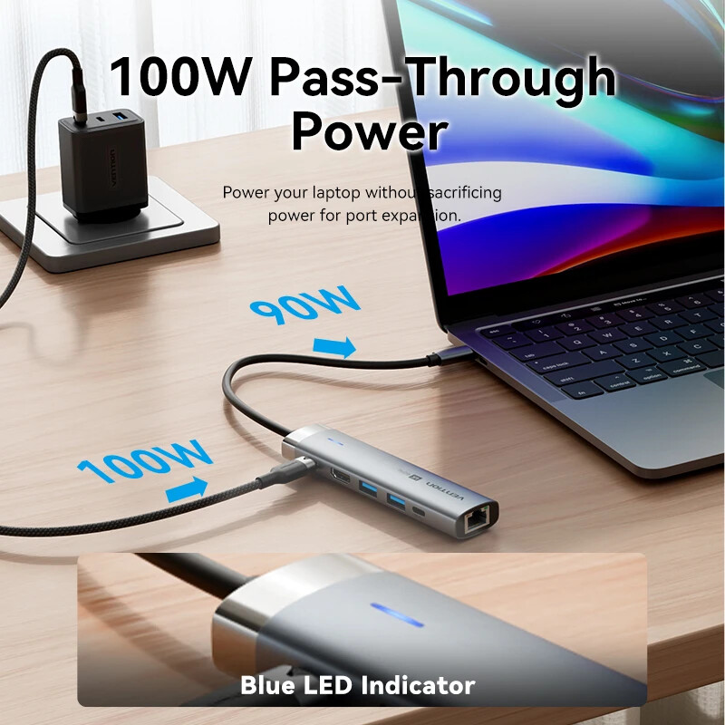 Εξαερισμός USB C HUB 4K60Hz Τύπος C σε HDMI RJ45 PD 100W Προσαρμογέας για Macbook iPad Pro Air M2 M1 Αξεσουάρ υπολογιστή Sumsang USB 3.0 HUB