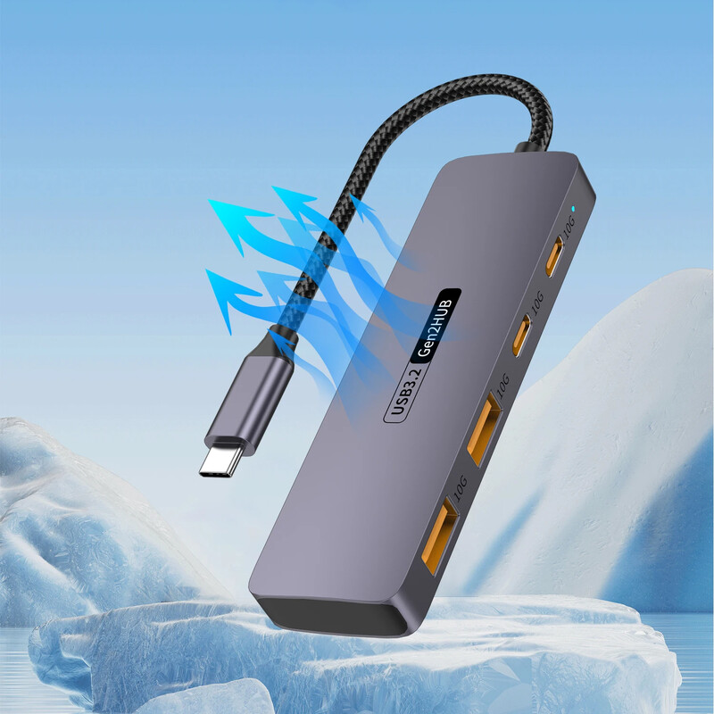 USB C šakotuvas, 4 viename USBC adapteris, 2 * 10 Gbps USB 3.2 duomenų prievadai, 2 * 10 Gbps USB-C didelės spartos duomenų perdavimo kostiumas, skirtas MacBook Pro