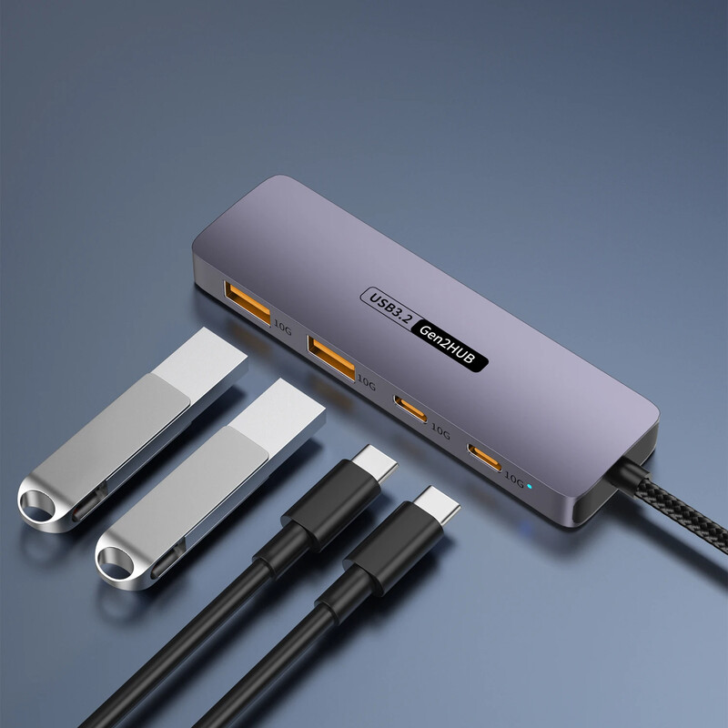 USB C šakotuvas, 4 viename USBC adapteris, 2 * 10 Gbps USB 3.2 duomenų prievadai, 2 * 10 Gbps USB-C didelės spartos duomenų perdavimo kostiumas, skirtas MacBook Pro