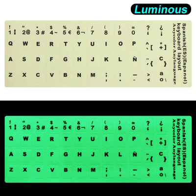 Španielčina, ruština, arabčina, francúzština, angličtina atď. Fluorescenčné nálepky na klávesnicu, svetelný vodotesný ochranný film na klávesnicu