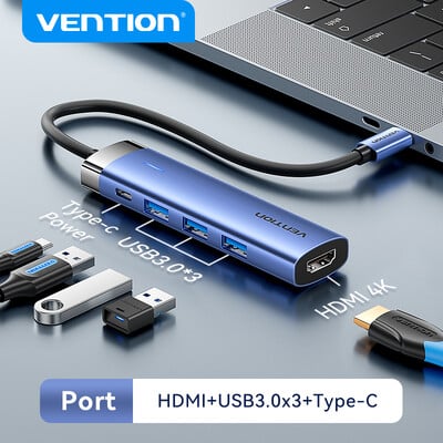 Vention USB C HUB Type-C – HDMI2.0 adapter 4K30Hz USB 3.0 HUB PD100W dokkolóelosztó MacBook iPad Pro Airhez Huawei USB HUB