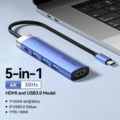 Vention USB C HUB Type-C – HDMI2.0 adapter 4K30Hz USB 3.0 HUB PD100W dokkolóelosztó MacBook iPad Pro Airhez Huawei USB HUB