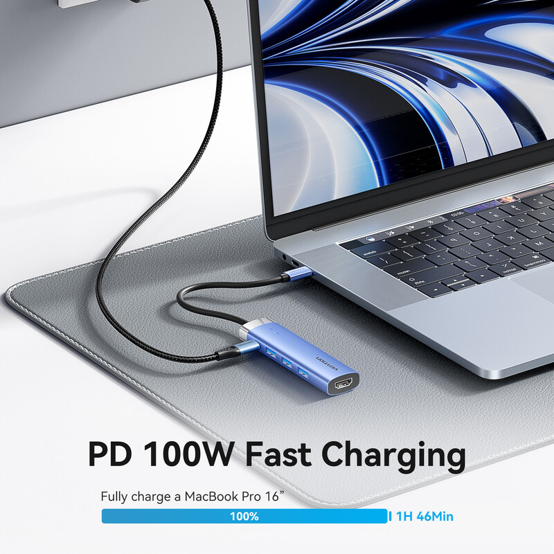 Vention USB C HUB Type-C – HDMI2.0 adapter 4K30Hz USB 3.0 HUB PD100W dokkolóelosztó MacBook iPad Pro Airhez Huawei USB HUB