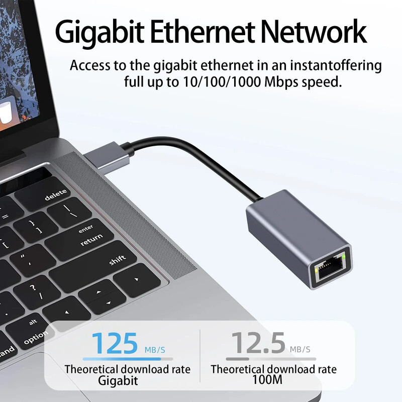 Adaptor din aluminiu Gigabit tip C pentru placă de rețea USB 3.0 la Ethernet pentru laptop MacBook Pro 1000/100Mbps Adaptor USB C Lan RJ45