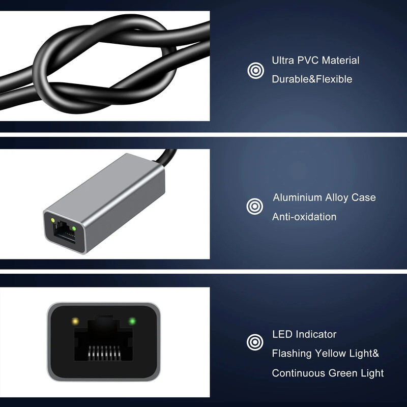 Adaptor din aluminiu Gigabit tip C pentru placă de rețea USB 3.0 la Ethernet pentru laptop MacBook Pro 1000/100Mbps Adaptor USB C Lan RJ45
