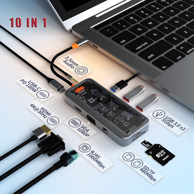 Basix USB C HUB 4K 60Hz Type C na HD-MI DP VGA Gigabit Ethernet USB 3.0 PD 100W adapter za Macbook Air Pro M2 M1 PC dodaci