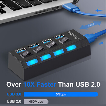 USB Hub 3 0 5Gbps Високоскоростен USB порт HUB USB сплитер Захранващ адаптер 4/7 Usb Multi Port Multiple Expander Switch за PC лаптоп