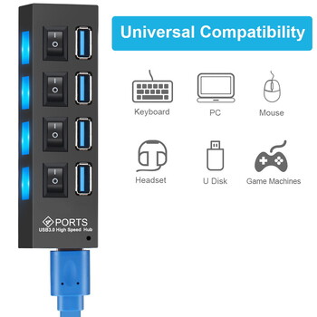 USB Hub 3 0 5Gbps Високоскоростен USB порт HUB USB сплитер Захранващ адаптер 4/7 Usb Multi Port Multiple Expander Switch за PC лаптоп