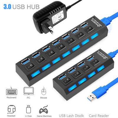 USB Hub 3 0 5Gbps Високоскоростен USB порт HUB USB сплитер Захранващ адаптер 4/7 Usb Multi Port Multiple Expander Switch за PC лаптоп