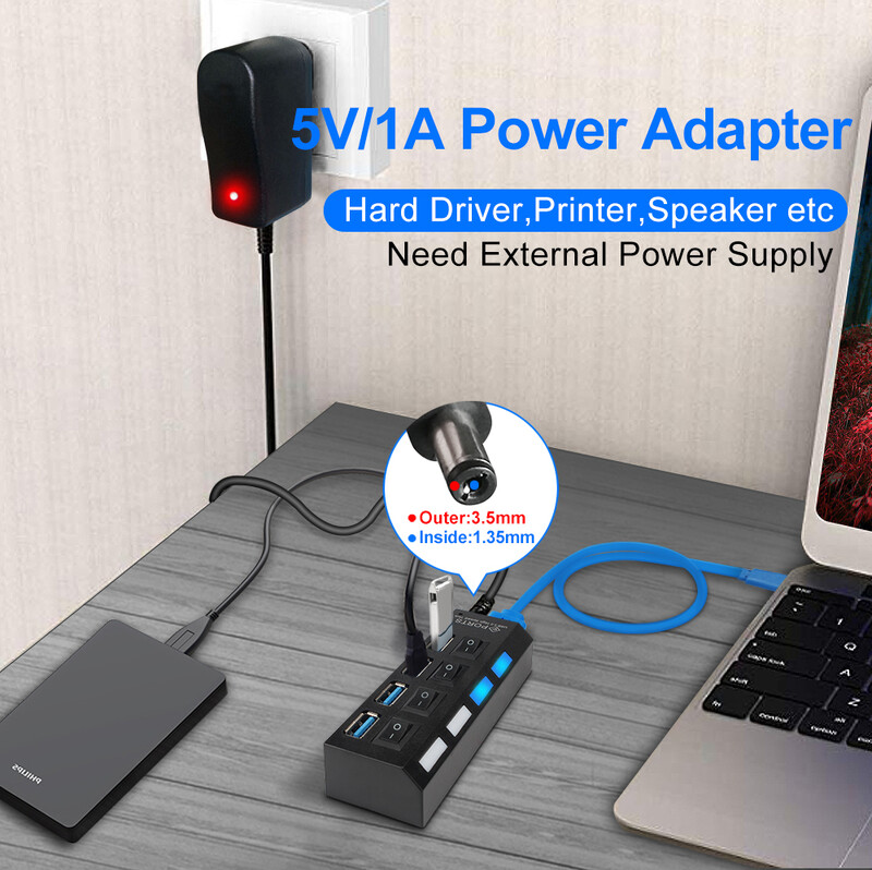 Hub USB 3 0 5 Gbps Port USB de mare viteză HUB Splitter USB Adaptor de alimentare 4/7 Usb Multi Port Multiple Expander Switch pentru PC Laptop