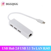 USB Ethernet s 3-portovým USB HUB 2.0 RJ45 LAN sieťovou kartou USB na Ethernet adaptér pre Mac IOS Android PC USB 2.0 HUB