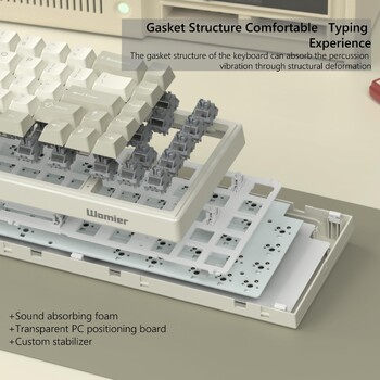 WOMIER Кабелна механична клавиатура за игри с POM линейни превключватели, сменяема с гореща смяна, подвижна клавиатура, монтирана на уплътнение за Mac/Win