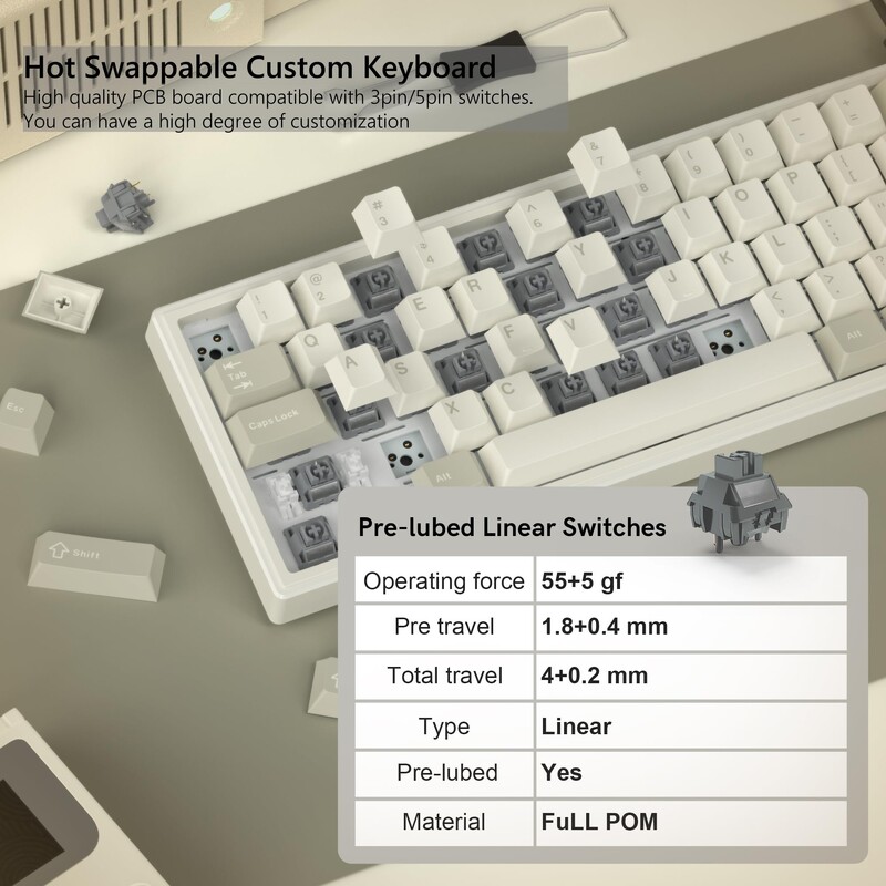 WOMIERI juhtmega mehaaniline mänguklaviatuur POM lineaarsete lülititega Kuumalt vahetatav eemaldatav tihendiga kinnitatav klaviatuur Macile/Winile