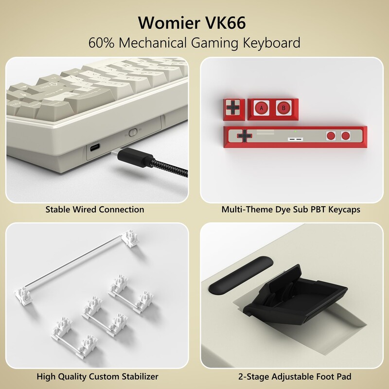 WOMIERI juhtmega mehaaniline mänguklaviatuur POM lineaarsete lülititega Kuumalt vahetatav eemaldatav tihendiga kinnitatav klaviatuur Macile/Winile