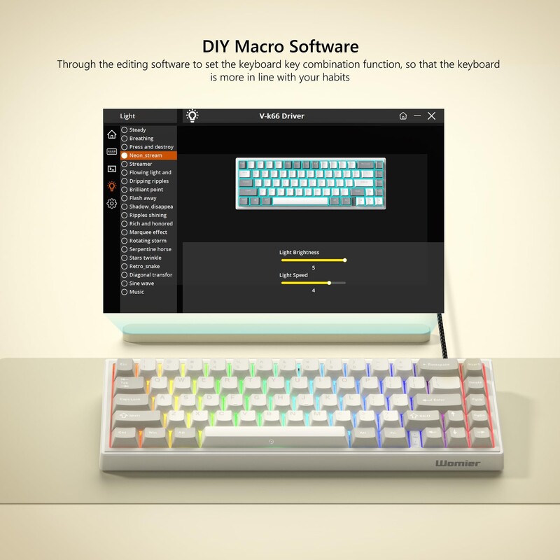 WOMIERI juhtmega mehaaniline mänguklaviatuur POM lineaarsete lülititega Kuumalt vahetatav eemaldatav tihendiga kinnitatav klaviatuur Macile/Winile