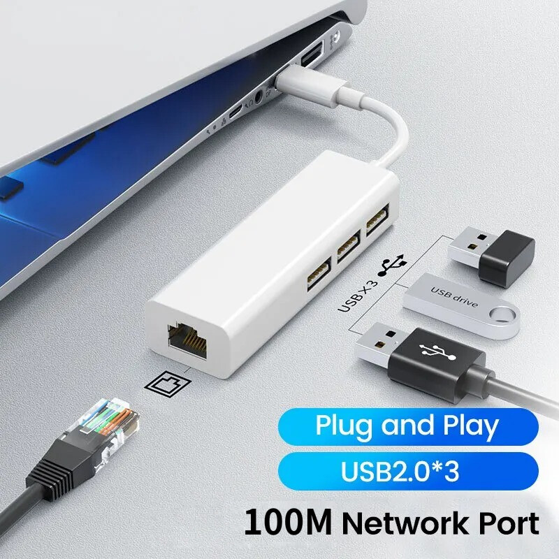 USB Type C – RJ45 Lan hálózati kártya Ethernet kártya Hub Splitter Adapter 10GBit/s MacBook Xiaomi Samsung Windows Huawei PC-hez
