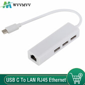 USB 3.1 C TIPA HUB — Ethernet tīkla LAN adapteris 100 Mbps RJ45 USB-C ar 3 portiem USB HUB sadalītāju MacBook Pro klēpjdatoram