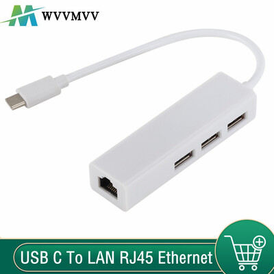 USB 3.1 HUB TYPE C σε Προσαρμογέας LAN δικτύου Ethernet 100Mbps RJ45 USB-C με 3 θύρες USB HUB Splitter για φορητό υπολογιστή MacBook Pro