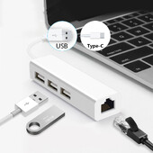 USB Ethernet s 3-portovým USB HUB 2.0 RJ45 LAN sieťovou kartou USB na Ethernet adaptér pre Mac iOS Android PC RTL8152 USB 2.0 HUB