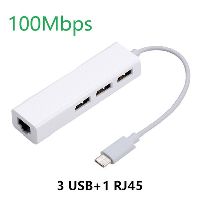 USB Ethernet s 3-portovým USB HUB 2.0 RJ45 LAN sieťovou kartou USB na Ethernet adaptér pre Mac iOS Android PC RTL8152 USB 2.0 HUB