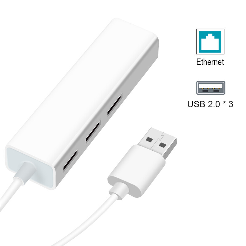 USB Ethernet s 3-portovým USB HUB 2.0 RJ45 LAN sieťovou kartou USB na Ethernet adaptér pre Mac iOS Android PC RTL8152 USB 2.0 HUB