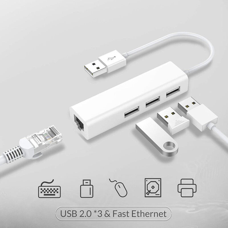 3 USB 2.0 portu centrmezgls ar USB Ethernet RJ45 LAN adapteri klēpjdatora Ethernet dokstacijas tīkla paplašinātājs operētājsistēmai Mac IOS Android PC Chromebook