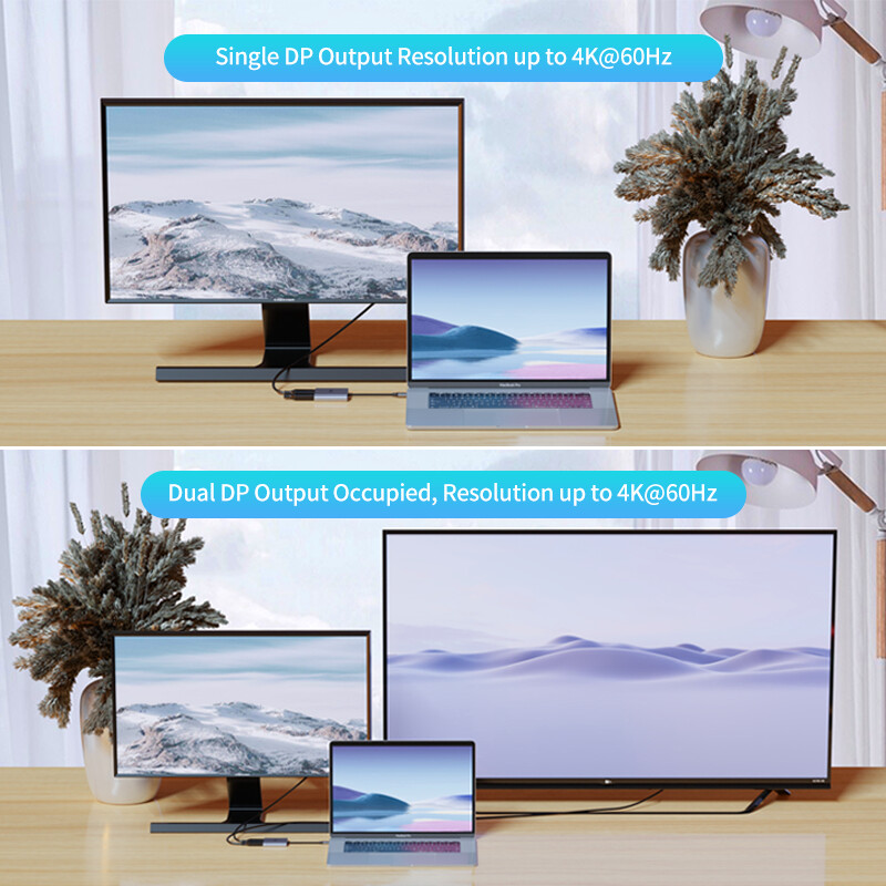 USB C į 2 DisplayPort Hub 4K60Hz Dviejų DP išvesties dokų stoties C tipo šakotuvo adapteris, skirtas MacBookAir Pro iPad Dell Thunderbolt 3/4