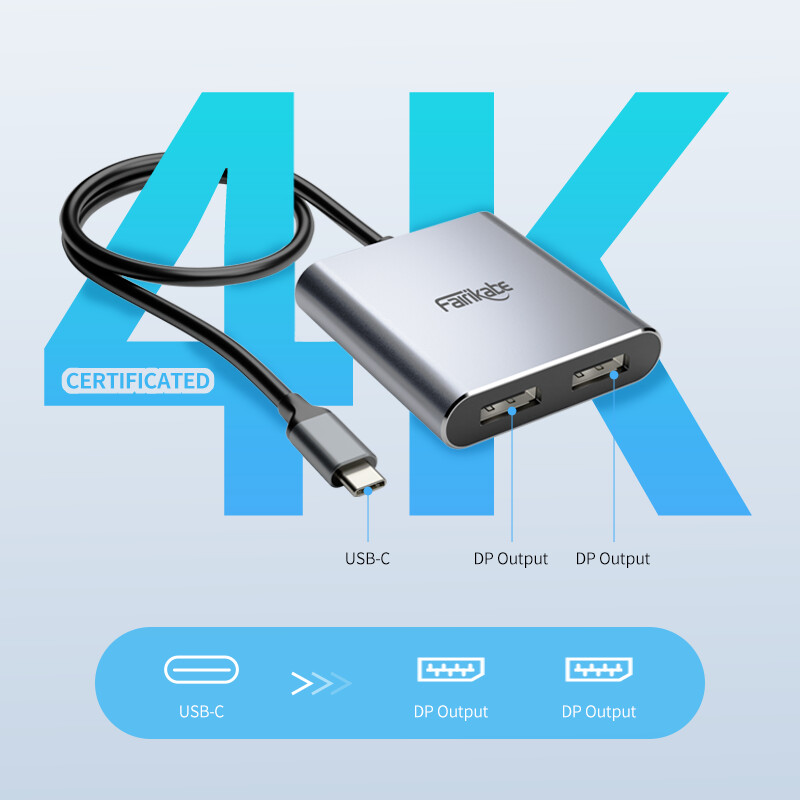 USB C į 2 DisplayPort Hub 4K60Hz Dviejų DP išvesties dokų stoties C tipo šakotuvo adapteris, skirtas MacBookAir Pro iPad Dell Thunderbolt 3/4