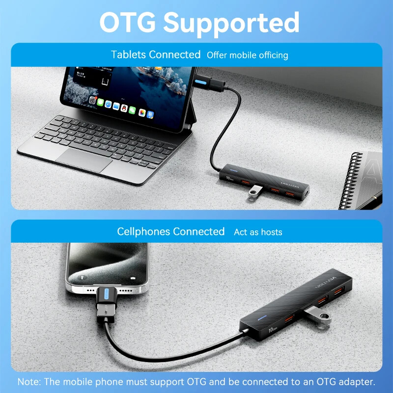 Vention HUB USB 4 porturi HUB USB 10 Gbps Adaptor USB 3.2 Gen 2 pentru Macbook Pro Air M1 PC Accesorii laptop Splitter tip C HUB