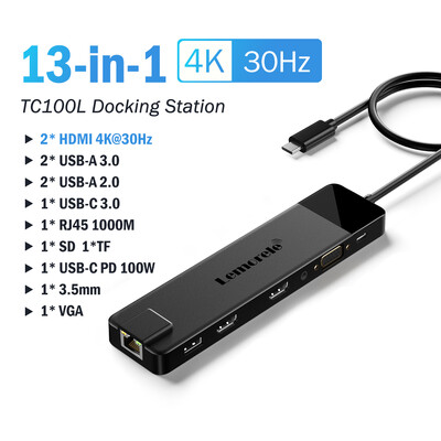 Lemorele 4K USB Hub USB C na Dual HDMI VGA Gigabit Docking Station USB 3.0 VGA adaptér Čítačky SD kariet pre Windows MacBook Air