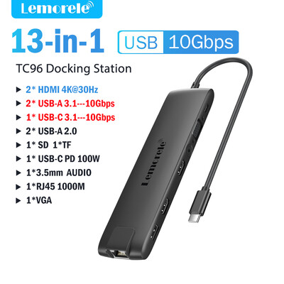 Lemorele 4K USB Hub USB C na Dual HDMI VGA Gigabit Docking Station USB 3.0 VGA adaptér Čítačky SD kariet pre Windows MacBook Air