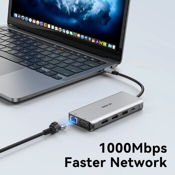 Σταθμός σύνδεσης MOKiN USB C HUB για Macbook Air Pro RJ45 Gigabit Ethernet USB Type-C σε Dual HDMI VGA SD Reader για iPad M1/M2