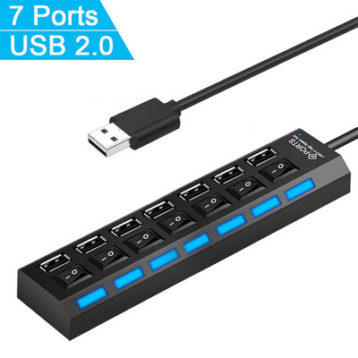 7 portos USB HUB USB 2.0 kapcsoló USB hub 3.0 adapter nagy sebességű multi 7 az 1-ben elosztó USB be-/kikapcsoló Hordozható USB elosztó laptophoz