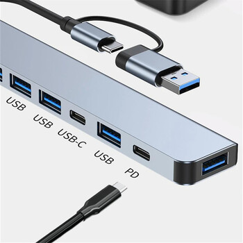 Hannord USB C Hub 7 IN 1 USB 3.0 Hub 5W PD Multiport Dock Station USB Splitte Multi Adapter за аксесоари за лаптопи