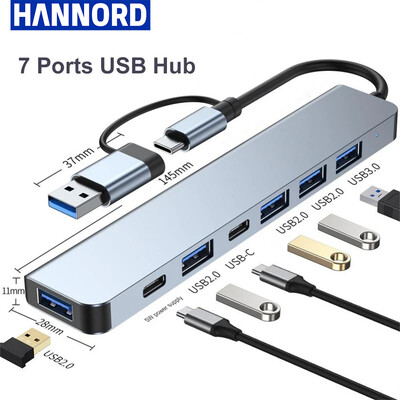 Hannord USB C Hub 7 v 1 USB 3.0 Hub 5W PD Multiport Dock Station USB Splitte Multi Adapter pre príslušenstvo k notebookom