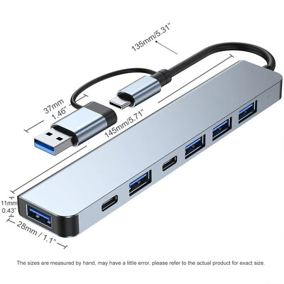 Hannord USB C Hub 7 v 1 USB 3.0 Hub 5W PD Multiport Dock Station USB Splitte Multi Adapter pre príslušenstvo k notebookom