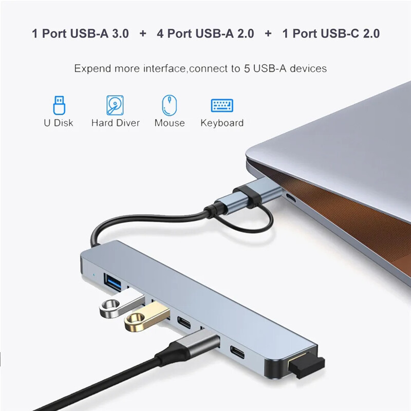 Hannord USB C Hub 7 v 1 USB 3.0 Hub 5W PD Multiport Dock Station USB Splitte Multi Adapter pre príslušenstvo k notebookom