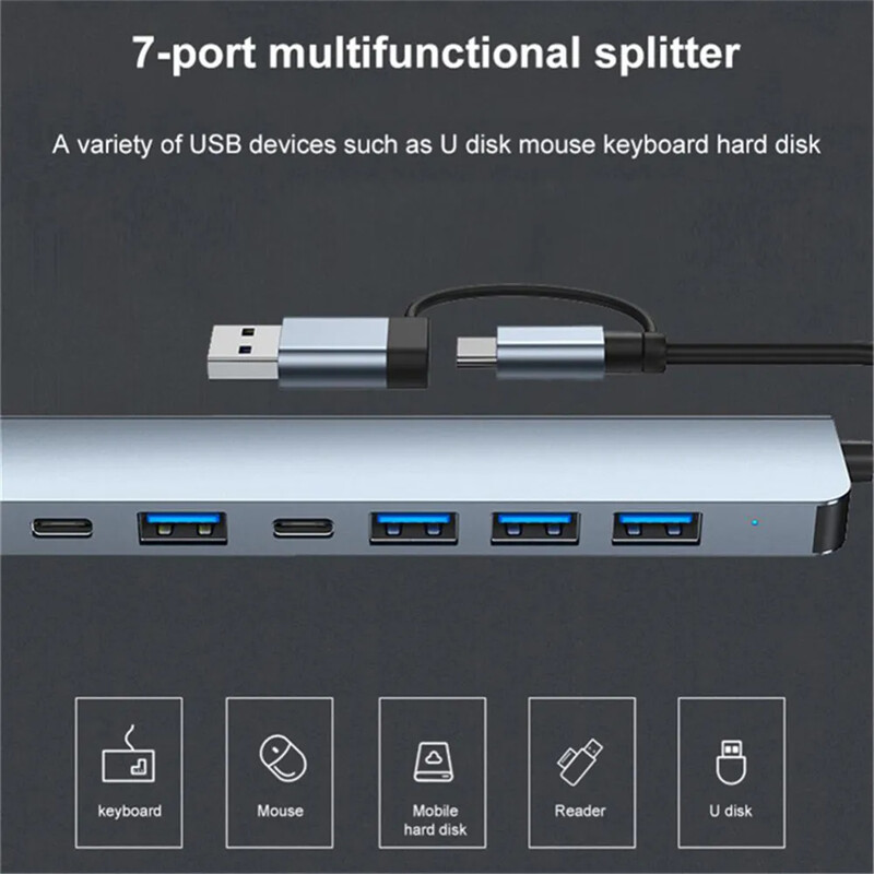 Hannord USB C Hub 7 v 1 USB 3.0 Hub 5W PD Multiport Dock Station USB Splitte Multi Adapter pre príslušenstvo k notebookom