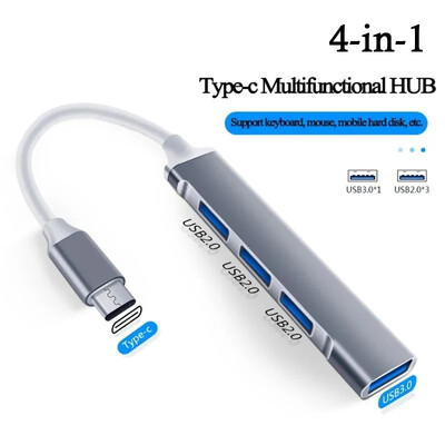 4 portu USB 3.0 centrmezgls USB centrmezgls Ātrgaitas tips c Sadalītājs 5 Gbps personālajam datoram Datoru piederumi Daudzportu USB C centrmezgls 4 USB 3.0 2.0 porti