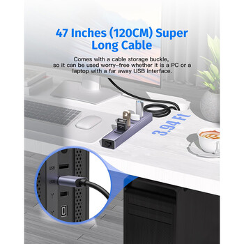 Getatek USB 3.0 Hub 8-IN-1 USB Hub με 6 θύρες USB 3.0 5V Extra Power Θύρα Ethernet Gigabit για μονάδα δίσκου φορητού υπολογιστή Ποντίκι εκτυπωτή HDD