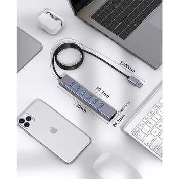 Getatek USB 3.0 Hub 8-IN-1 USB Hub με 6 θύρες USB 3.0 5V Extra Power Θύρα Ethernet Gigabit για μονάδα δίσκου φορητού υπολογιστή Ποντίκι εκτυπωτή HDD