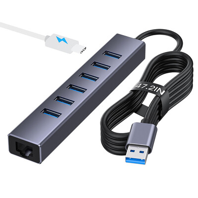 Getatek USB 3.0 Hub 8-v-1 USB Hub so 6 USB 3.0 portami, 5V extra napájanie, gigabitový ethernetový port pre notebook, pevný disk, tlačiareň, myš
