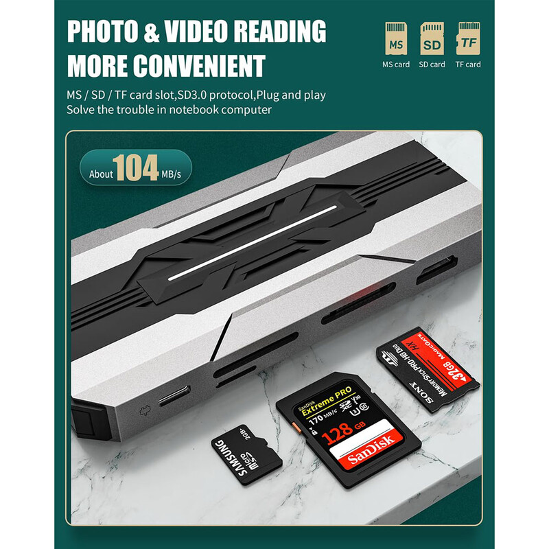 Getatek 13 IN 1 USB C Hub Docking Station Cititor de carduri SD 1000M RJ45 Compatibil HDMI HDTV VGA USB Hub 3.0 Adaptor concentrator