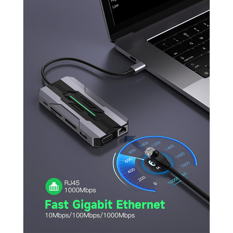 Getatek 13 IN 1 USB C Hub Docking Station Cititor de carduri SD 1000M RJ45 Compatibil HDMI HDTV VGA USB Hub 3.0 Adaptor concentrator