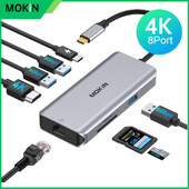 Adaptor hub multiport MOKiN USB C, stație de andocare USB C cu 4K HDMI 100W PD 3USB 3.0 RJ45 SD/TF card, pentru MacBook Air Pro M1 M2