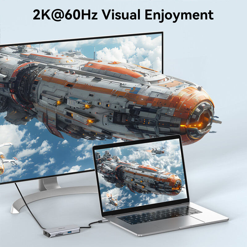 Adaptor hub multiport MOKiN USB C, stație de andocare USB C cu 4K HDMI 100W PD 3USB 3.0 RJ45 SD/TF card, pentru MacBook Air Pro M1 M2