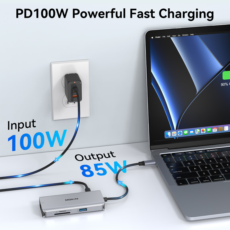 Adaptor hub multiport MOKiN USB C, stație de andocare USB C cu 4K HDMI 100W PD 3USB 3.0 RJ45 SD/TF card, pentru MacBook Air Pro M1 M2