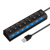 USB centrmezgls USB slēdzis USB centrmezgls 2.0 adapteris liela ātruma vairāku 7 portu centrmezgls USB ar ieslēgšanas/izslēgšanas portatīvo USB sadalītāju datora klēpjdatoram