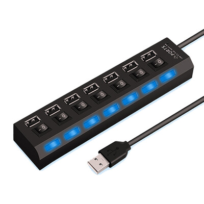 USB šakotuvas USB jungiklis USB šakotuvas 2.0 adapteris didelės spartos kelių 7 prievadų šakotuvas USB su įjungimu / išjungimu nešiojamu USB skirstytuvu, skirtu kompiuterio nešiojamam kompiuteriui